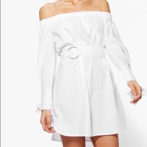 Ava Off Shoulder Belted Dress White